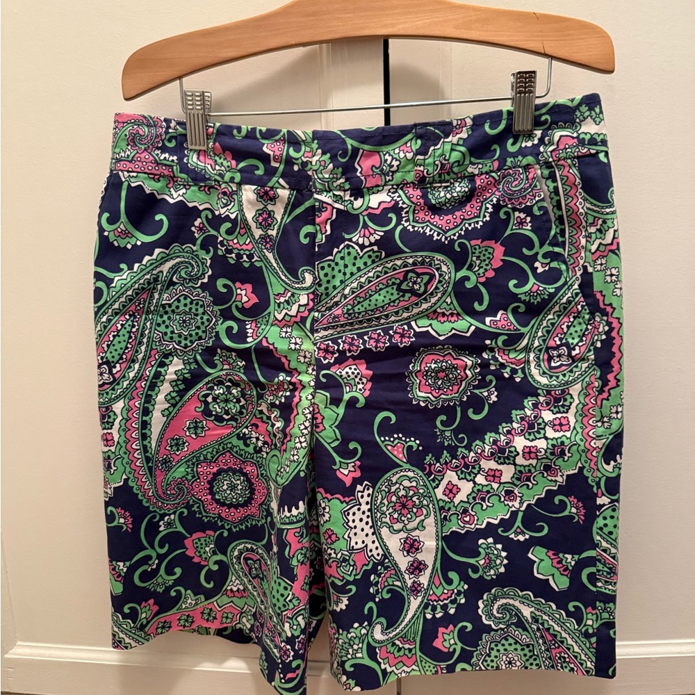 Lilly Pulitzer Shorts Size 6 NWT Navy Pink Green Paisley Print Chino Bermuda